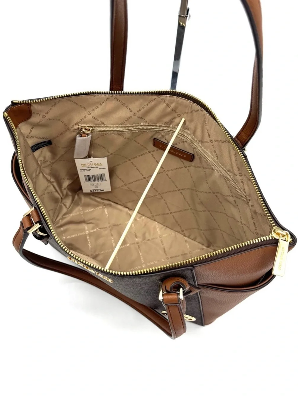 Michael Kors Large Charlotte Tote Bag Luggage Brown